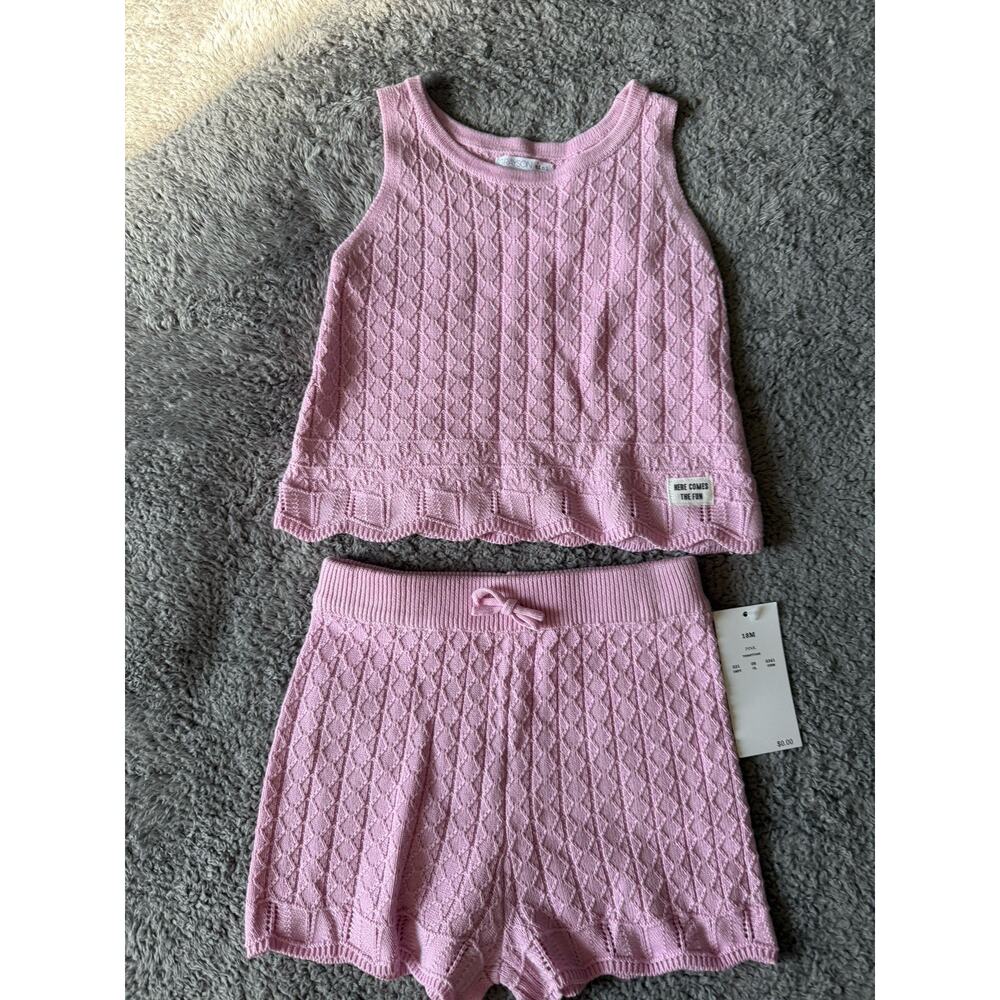 Grayson Mini Pink Knit Matching Set 12M Top 18M Shorts NWT Baby Girl